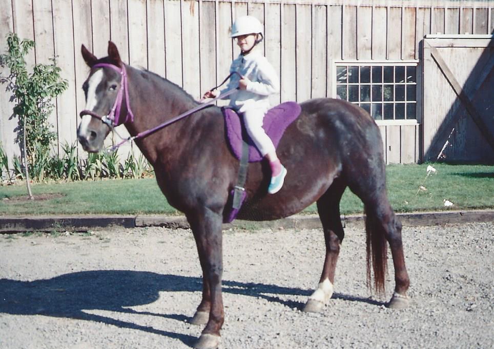 Kelsey, four years old, on the Morgan Lady at Inavale Farm. 
